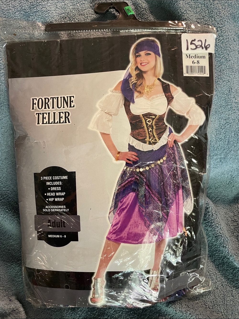 Fortune Teller Purple Halloween Costume with Head Wrap & scarf with coins